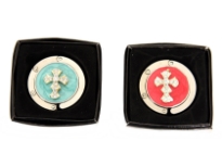 Handbag Hanger with studded cross detail.