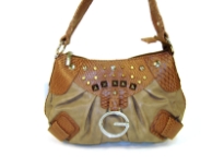 Ostrich embossed made of polyurethane material. It is accentuated with diamond-like studs and belt buckle straps on the side of the bag.Has single strap and top zipper closure.