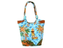Printed canvas beach bag. Top zipper closure. It has double handle and is water proof.