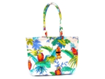 Printed canvas beach Bag. Top zipper closing. It has double handle and is water proof.