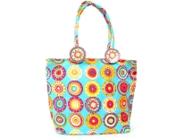 Multi colored designed beach bag made with ajustable shoulder straps.  Made of 100% Cotton. 
