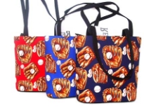 Baseball Gloves with Ball Print Small Bucket Bag with snap magnetic closure & double shoulder handle.