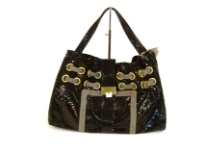 Designer Inspired Hobo bag with crocodile patter design and a push lock closure. Bag is made of vinyl material. Single Strap.