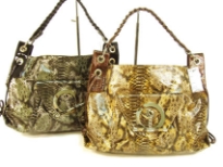 Snake-skin print PVC Handbag with single shoulder handle & top zipper closure. 
