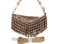 Faux leather stones studded bag. Top zipper closing, inside side zipper pocket, outside back zipper pocket, adjustable shoulder strap included