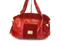 Designer Inspired PU & Suede combination Shoulder Bag with a zipper closure and a double handle.