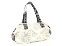 Designer Inspired Embroidered Shoulder Bag with zipper closure. Bag has a double handle with animal print pattern. Made of PU (polyurethane).