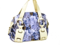 Printed PVC Fashion Handbag has an artwork pattern, a double handle, a top zipper closure and fashionable straps.