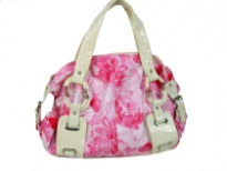 Printed PVC Fashion Handbag has a floral pattern, a double handle, a top zipper closure and fashionable straps.