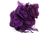 Ruffled & Crinkled 100% Acrylic Scarf in purple color with contrasting coffee & magenta stripes running through it vertically. Little fringes on the ends of the scarf. Imported.