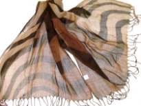 Lightweight Shaded Polyester scarf in shades of brown with black waves over it. Fringes on its ends. Imported.