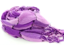 Checkered purple & lilac 100% polyester woven scarf which is crinkled as well as stretchable. Silver lining running through the scarf vertically. Twisted fringes on its ends. Hand wash. Imported.