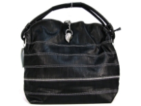 Fashion hobo bag a stripes pattern, a studded wing detail, a single strap and a zipper closure. Made of PVC.