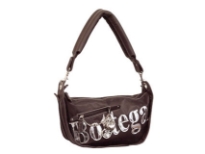 Designer Inspired shoulder bag with large logo and chain with zipper detail. Bag has a zipper closure and a single detachable strap. Made of Nylon.