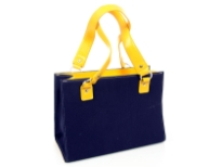 Bucket style fabric bag with Yellow colored PVC base, opening & shoulder straps. Its perfect for everyday use with zipper closure & outside zipper pocket also. 