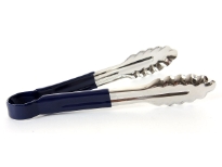 Stainless Steel 9 inches utility tong with PVC blue handle. Color-coded handles prevent cross-contamination. Made in India.Thickness: 0.9 mmWeight: 115 gms