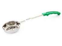 Stainless Steel 4 Oz. Food Portioner, Perforated, Green. Thickness: 0.9 mm Weight: 102 gms. Length: 13 inches