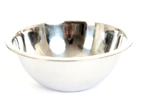 Commercial use deep mixing bowl made of stainless steel,  mirror polish and a rolled edge. Made in India.