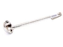 Stainless Steel 1.5 Oz. measuring ladle.Thickness:0.9 mmweight: 70 gmsLength: 12 inches