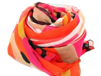 This Orange & Fuchsia 100% Polyester scarf has stripes & dots print in different arrays in shades of black, white & gold colors. Almost in a square shape this big scarf can be used in any possible way - a shawl, a sarong, a chunky scarf around neck etc. Imported. Hand Wash. 