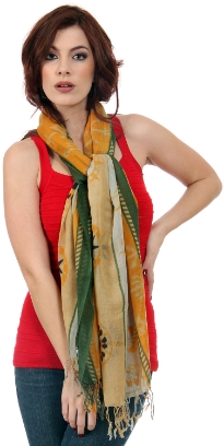 Nautical symbology floats over this 100% wool scarf in lemon, yellow & green colors. The scarf has boats & anchors figure floating over with twisted fringes at the ends. Dry clean only. Imported. 