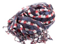 Horses run over bi-colored plaids of this 100% wool scarf which is lightweight and tipped in long twisted fringe at the ends. Imported. Dry clean only.