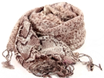 This lightweight & cozy light natural colored wool scarf is patterned with the trendy python print & twisted fringe decorates its edges. Imported. Dry clean only.