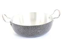 Aluminum Wok Pan coated on outside and Riveted Stainless Steel Handles for Long Life. 