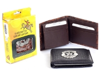Embossed outer shell Genuine leather bi-fold men wallet with zinc metal fitting. 