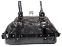 Crocodile embossed PVC double handle bag.