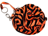 Faux leather zebra print clutch bag has zipper closure and a detachable metal shoulder chain. 