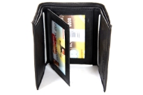 Carry your money in style. This is a hand-crafted genuine leather Tri-fold double bill wallet with 6 credit card slots and 3 ID windows. The leather is very soft to the touch. As this is genuine leather, please be aware that there will be some small creases and nicks in the leather but the wallet are all brand new. 