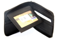 Carry your money in style. This is a zip-around mens wallet with 6 credit card slots. 2 ID Windows on the left flap. Double Bill Bifold. As this is genuine leather, please be aware that there will be some small creases and nicks in the leather but the wallet are all brand new. 