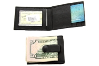 Carry your money in style. This is a genuine leather money clip with three slots inside/one slot outside for credit cards; one ID window inside. The money clip holds bills. As this is genuine leather, please be aware that there will be some small creases and nicks in the leather but the wallet are all brand new. 