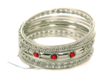 Metal Bangles Size:2/10, (9 PCS Set), Silver/Mat.Silver, Opak Kundan Work