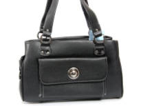 Faux Leather Double Handle Fashion Handbag with Top Zipper closing.