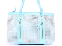 Double Handle PVC Mesh Handbag has a top zipper closing, a double handle and outside zipper details. 