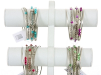 Metal Bangles (7 pieces set) (12 set Box) Colors - Fuchsia, Turquoise, Purple, Parrot Green - 3 each color