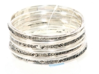 Metal Bangles (12 pieces set) (12 sets in Box), 6 designs Mix, Light Silver Antique/Silver