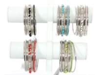 Metal Bangles ( 9 pieces set) (12 pieces Box) Colors - Turquoise, Black, Coral Red, Parrot Green, White
