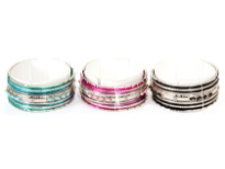 Metal Aluminum Bangles, (11 PCS Set) Silver