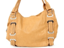 Double Handle Fashion Handbag has top zipper closure, quilted details along the sides and metal accents. Made of PU (polyurethane).