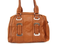 Double Handle Fashion Handbag with top zipper closure, metal accents and quilted detail. Made of PU (polyurethane).