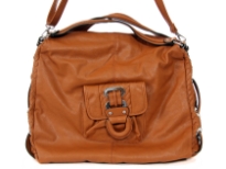 Fashion handbag with quilted texture along the sides, top zipper closure, short double handle, detachable shoulder strap and outside pocket. Made of PU (polyurethane)