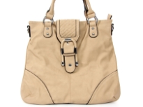 Convertible fashion handbag has a short double handle, a detachable shoulder strap, a top zipper closure with flap magnetic closing. Made of PU (polyurethane).