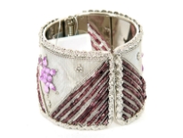 Metal Folding Bracelets, Size 2" Broad, 6 Pieces in Box - 2 Purple, 2 Charcoal, 2 Silver 