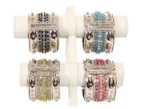 Metal Folding Bracelet, Size: 2" Broad (6 Pieces in Box) Silver Plating, Glass Beads work, 2 Black, 2 Turquoise, 1 Fuchsia, 1 Green