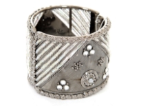 Metal Folding Bracelets, Silver/Kundan (6 Pieces in Box)Colors: Amethis, Grey, Csystal, Black OXO Polish