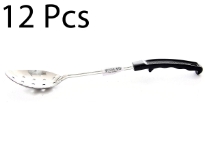 Basting Spoon with Plastic Handle, is a necessary item for any kitchen. Due to its 18-8 stainless steel construction, the handle is extremely durable. The basting spoon has a holed end for hanging. 