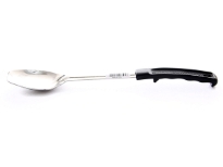 Stainless Steel 13 inches 3 sided basting spoon with plastic handle.